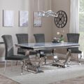 Glacier Grey Marble and Chrome Dining Set - Louis Grey Velvet Fabric Dining Chair
