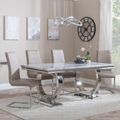 Glacier Grey Marble and Chrome Dining Set - Roma Beige Faux Leather Dining Chair
