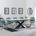 Hayden White Ceramic Extending Dining Set - Boden Green Fabric Swivel Dining Chair