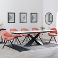 Hayden White Ceramic Extending Dining Set - Ion Orange Velvet Fabric Swivel Dining Chair
