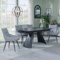 Kinston Black Ceramic Extending Dining Set - Ace Grey Fabric Swivel Dining Chair