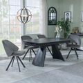 Kinston Black Ceramic Extending Dining Set - Ion Dark Grey Velvet Fabric Swivel Dining Chair