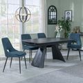 Kinston Black Ceramic Extending Dining Set - Peyton Blue Fabric Dining Chair
