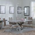 Lisbon Grey Marble and Chrome Dining Set - Bianco Beige Faux Leather Dining Chair