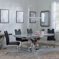 Lisbon Grey Marble and Chrome Dining Set - Bianco Black Faux Leather Dining Chair