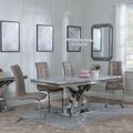 Lisbon Grey Marble and Chrome Dining Set - Jamison Beige Faux Leather Dining Chair