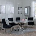 Lisbon Grey Marble and Chrome Dining Set - Knocker Back Black Velvet Fabric Dining Chair with Chrome Legs