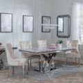 Lisbon Grey Marble and Chrome Dining Set - Knocker Back Champagne Velvet Fabric Dining Chair with Chrome Legs