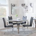 Louis 4 Seater Grey Marble and Chrome Square Dining Set - 4 Bianco Black Faux Leather Dining Chair
