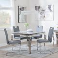 Louis 4 Seater Grey Marble and Chrome Square Dining Set - 4 Bianco Grey Faux Leather Dining Chair