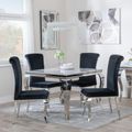 Louis 4 Seater Grey Marble and Chrome Square Dining Set - 4 Black Velvet Fabric Dining Chair