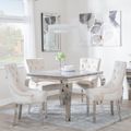 Louis 4 Seater Grey Marble and Chrome Square Dining Set - 4 Knocker Back Champagne Velvet Fabric Dining Chair with Chrome Legs