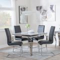 Louis 4 Seater Grey Marble and Chrome Square Dining Set - 4 Roma Black Faux Leather Dining Chair