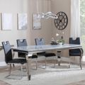 Louis Grey Marble and Chrome Dining Set - Bianco Black Faux Leather Dining Chair