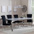 Louis Grey Marble and Chrome Dining Set - Black Velvet Fabric Dining Chair