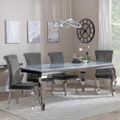 Louis Grey Marble and Chrome Dining Set - Grey Velvet Fabric Dining Chair