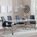 Louis Dining Set - 4 Seater - 140cm - Grey Marble & Chrome - Jamison Dining Chairs - Black Faux Leather