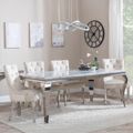 Louis Grey Marble and Chrome Dining Set - Knocker Back Champagne Velvet Fabric Dining Chair with Chrome Legs