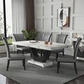 Madrid Dining Set - 6-8 Seater - 160cm-180cm - White Marble - Cadiz Dining Chairs - Grey Leather