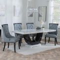 Madrid White Marble Dining Set - Carmela Grey Leather Dining Chair