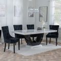 Madrid White Marble Dining Set - Knocker Back Black Velvet Fabric Dining Chair with Black Wooden Legs