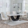 Madrid White Marble Dining Set - Knocker Back Champagne Velvet Fabric Dining Chair with Chrome Legs