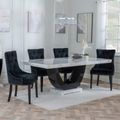 Madrid White Marble Dining Set - Lion Knocker Back Black Velvet Fabric Dining Chair with Black Wooden Legs