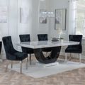 Madrid White Marble Dining Set - Lion Knocker Back Black Velvet Fabric Dining Chair with Chrome Legs