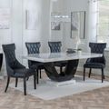 Madrid White Marble Dining Set - Mimi Black Leather Dining Chair