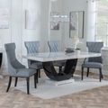 Madrid White Marble Dining Set - Mimi Grey Leather Dining Chair