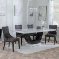 Madrid White Marble Dining Set - Paris Brown Leather Dining Chair with Brown Legs