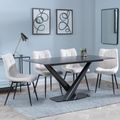 Maldon Black Ceramic Dining Set - Corona Beige Fabric Dining Chair