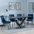 Maldon Black Ceramic Dining Set - Corona Blue Fabric Dining Chair