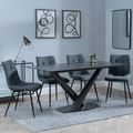 Maldon Black Ceramic Dining Set - Corona Light Grey Fabric Dining Chair