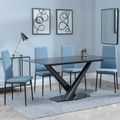 Maldon Black Ceramic Dining Set - Lido Blue Fabric Dining Chair with Black Legs