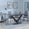 Maldon Black Ceramic Dining Set - Lido Dark Grey Fabric Dining Chair with Black Legs