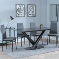 Maldon Black Ceramic Dining Set - Metro Grey Leather Dining Chair with Black Legs