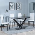 Maldon Black Ceramic Dining Set - Metro White Leather Dining Chair with Black Legs