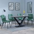 Maldon Grey Ceramic Dining Set - Corona Green Fabric Dining Chair
