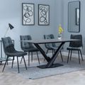Maldon Grey Ceramic Dining Set - Corona Light Grey Fabric Dining Chair