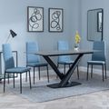 Maldon Grey Ceramic Dining Set - Lido Blue Fabric Dining Chair with Black Legs