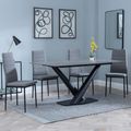 Maldon Grey Ceramic Dining Set - Lido Dark Grey Fabric Dining Chair with Black Legs