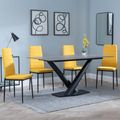 Maldon Grey Ceramic Dining Set - Lido Yellow Fabric Dining Chair with Black Legs