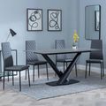 Maldon Grey Ceramic Dining Set - Metro Grey Leather Dining Chair with Black Legs