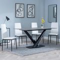 Maldon Grey Ceramic Dining Set - Metro White Leather Dining Chair with Black Legs