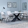 Merlin White Ceramic Dining Set - Ace Beige Fabric Swivel Dining Chair