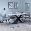 Merlin White Ceramic Dining Set - Ace Grey Fabric Swivel Dining Chair