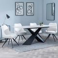 Merlin White Ceramic Dining Set - Arctic Cream Velvet Fabric Swivel Dining Chair