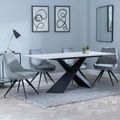 Merlin White Ceramic Dining Set - Arctic Grey Velvet Fabric Swivel Dining Chair