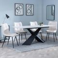 Merlin White Ceramic Dining Set - Corona Beige Fabric Dining Chair